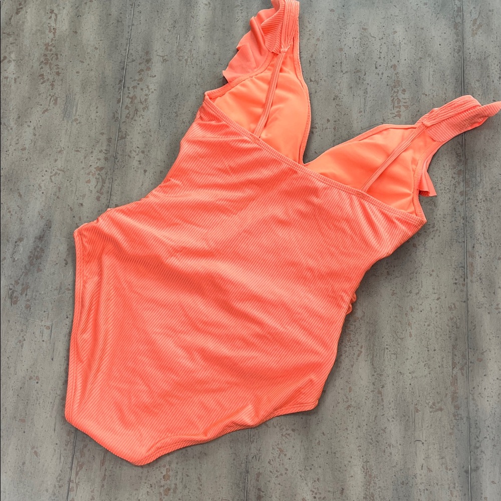 Ellen Tracy Coral One-PieceSwimsuit with Ruffle Straps - Picture 2 of 3